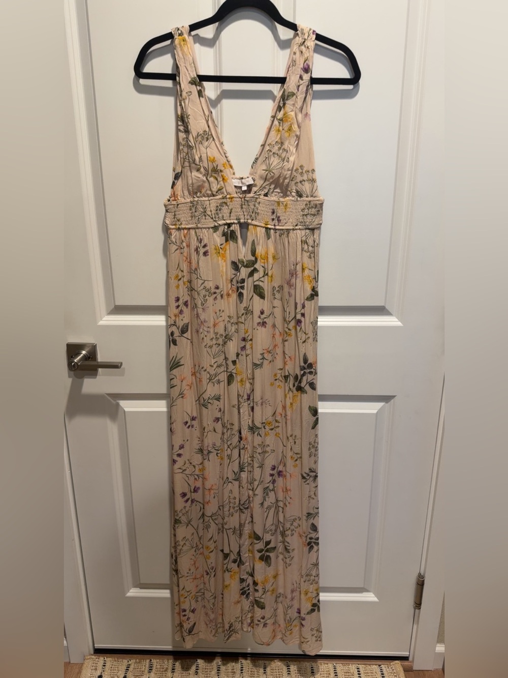 Olivaceous Blush Floral Maxi Dress with Yellow & Green Accents